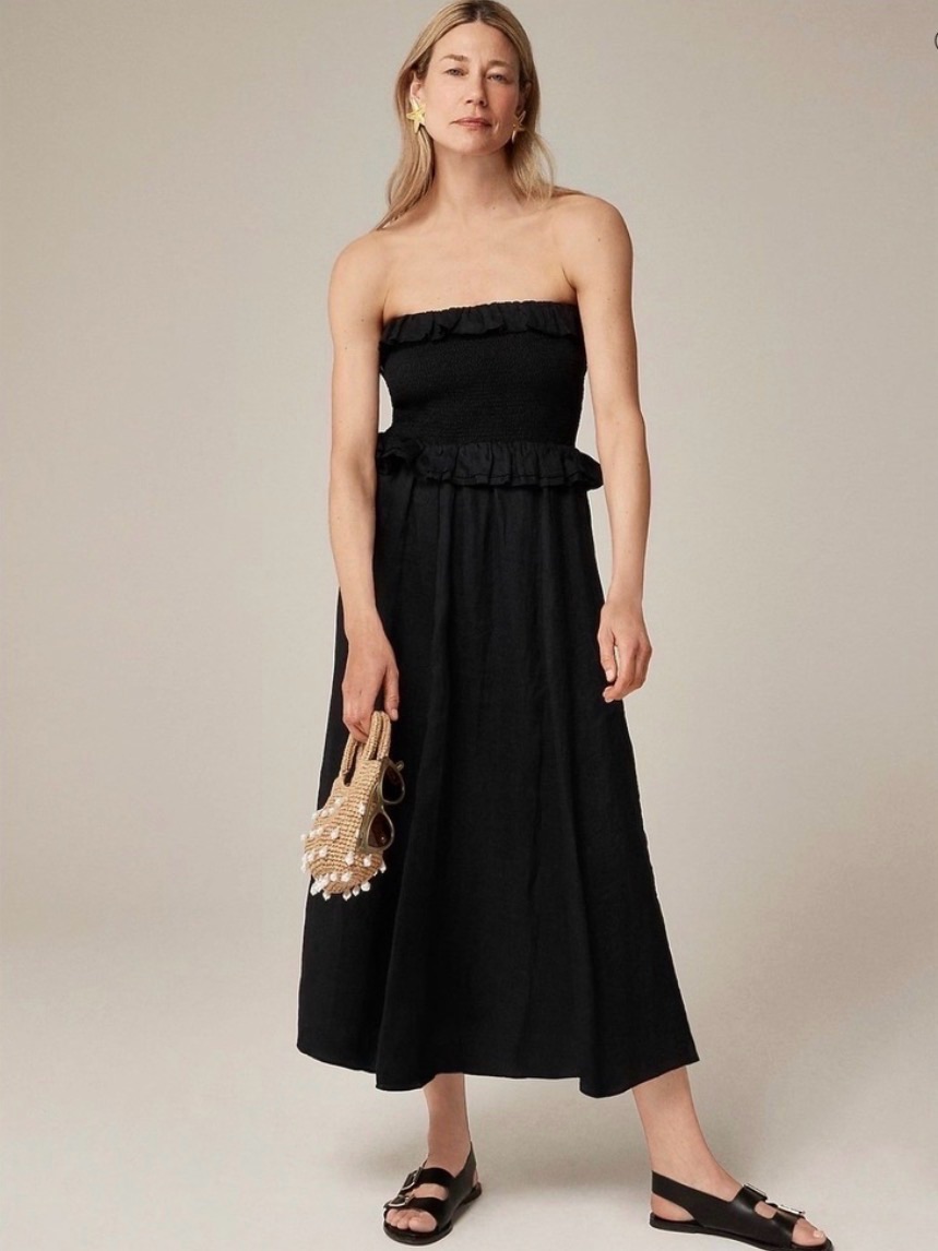 J. Crew Black Strapless Ruffle-Waist Maxi Dress